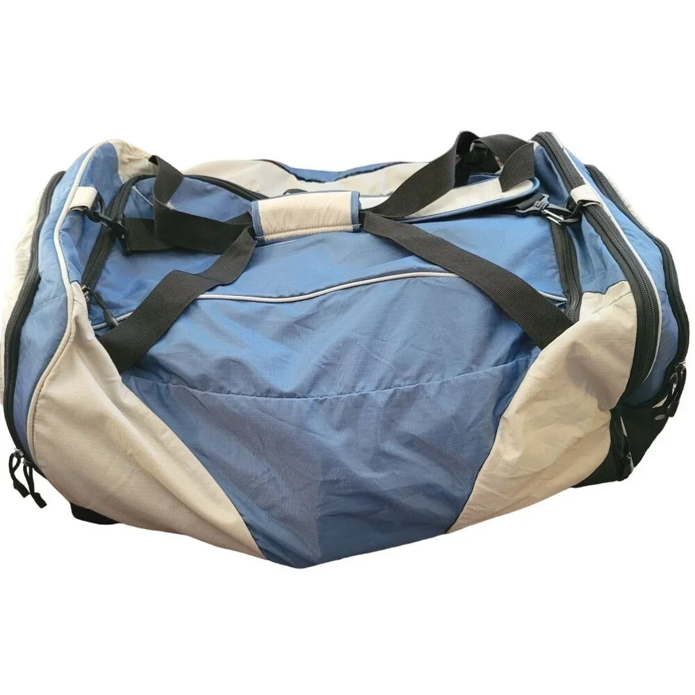 Timberland Large Blue & Grey Duffel Bag With Multiple Compartments Straps jj3643